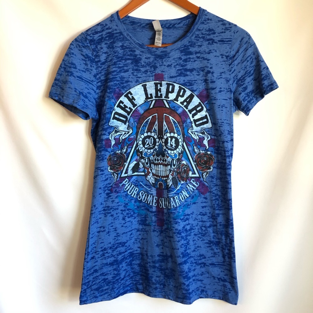 Def Leppard 2014 Blue Burnout Skull Concert Tee L